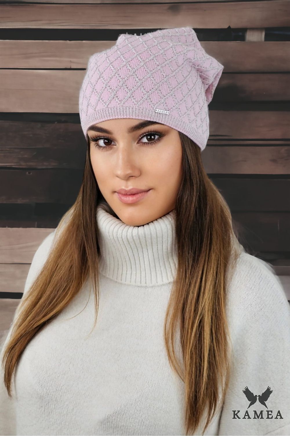 Kamea Premium Centuria Viscose Hat in Blue with Geometric Diamond Pattern, Elegant & Versatile
