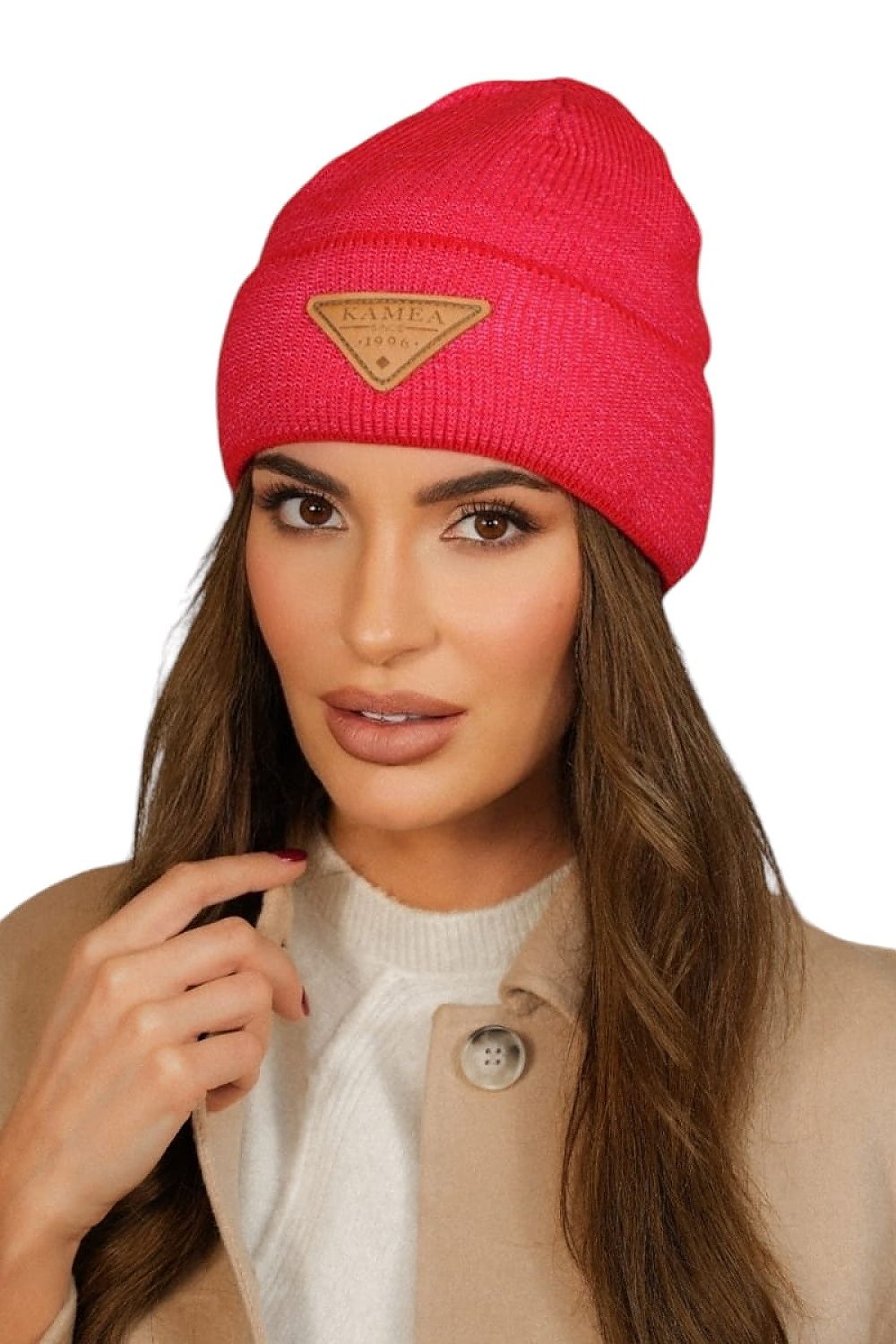 Kamea Premium Naomi Beanie - Luxurious Two-Tone Winter Hat with Eco-Leather Patch