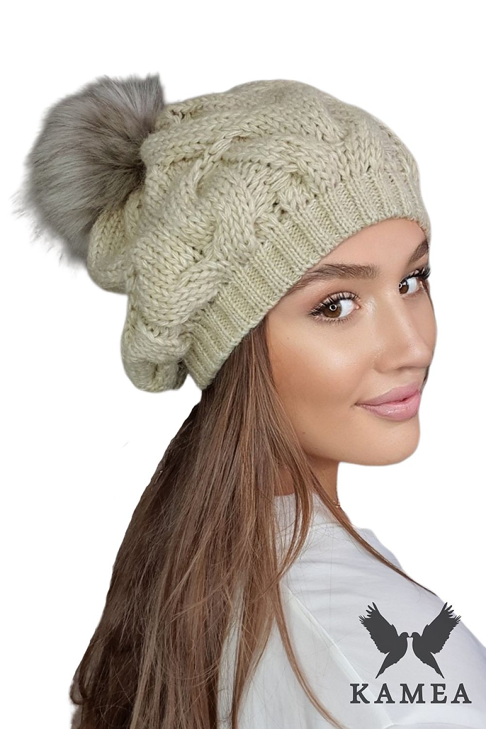 Kamea Zita Premium Women's Burgundy Knit Hat with Pompom - Alpaca Blend for Cozy Elegance