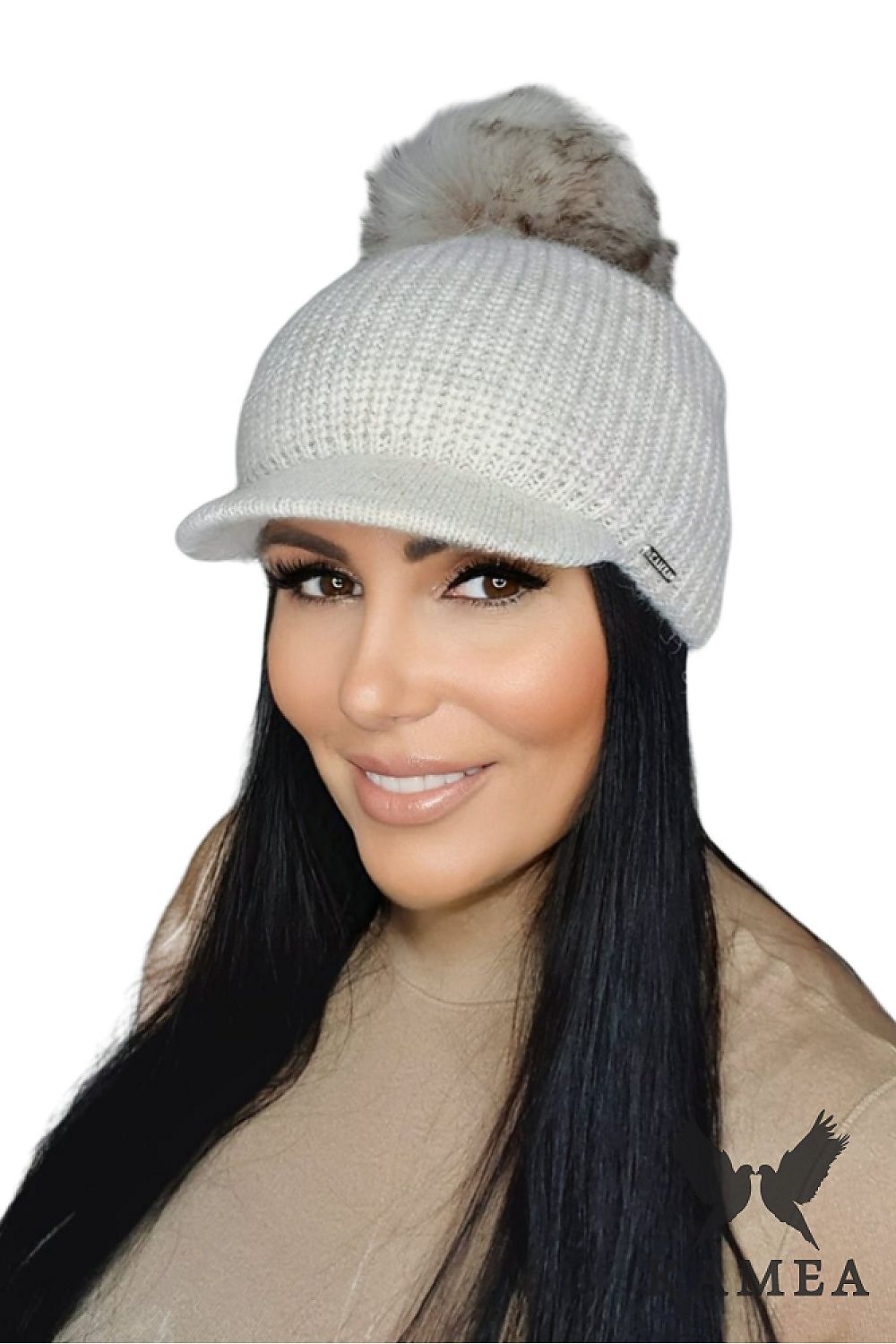 Premium Burgundy Winter Women's Hat with Mohair and Fluffy Pompon - Kamea Cap