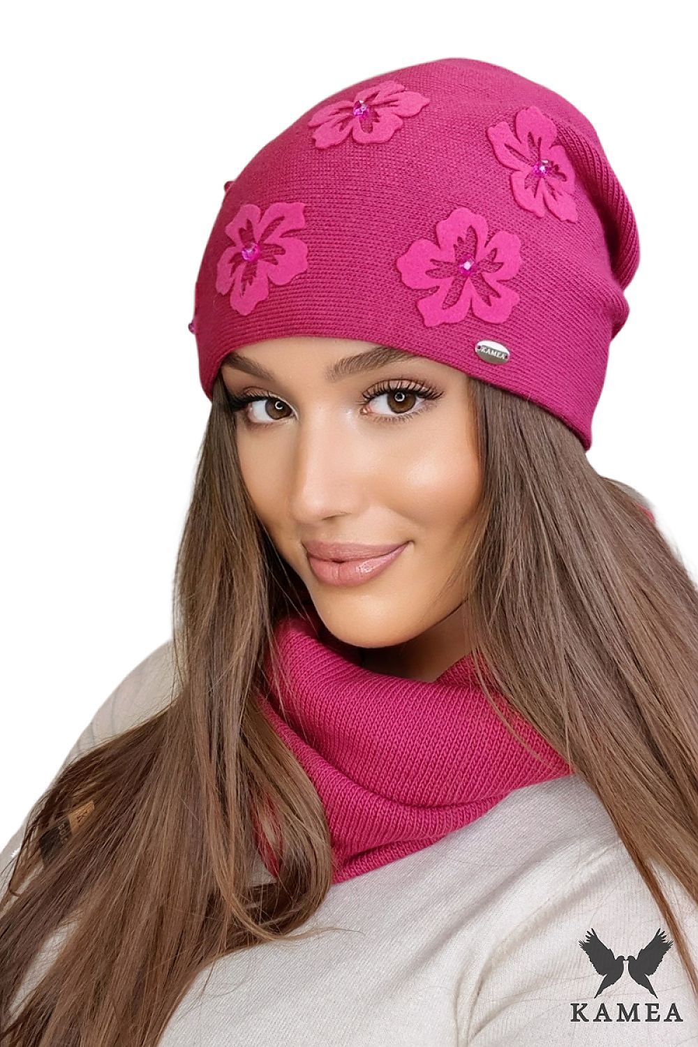 Premium Mustard Women's Hat Naila by Kamea with Floral Detail and Silver Zircons