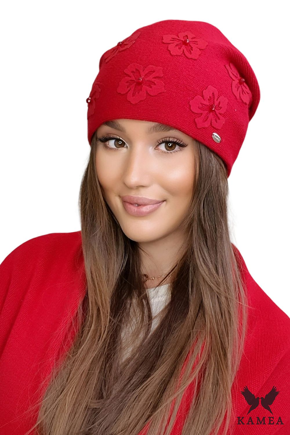 Premium Mustard Women's Hat Naila by Kamea with Floral Detail and Silver Zircons