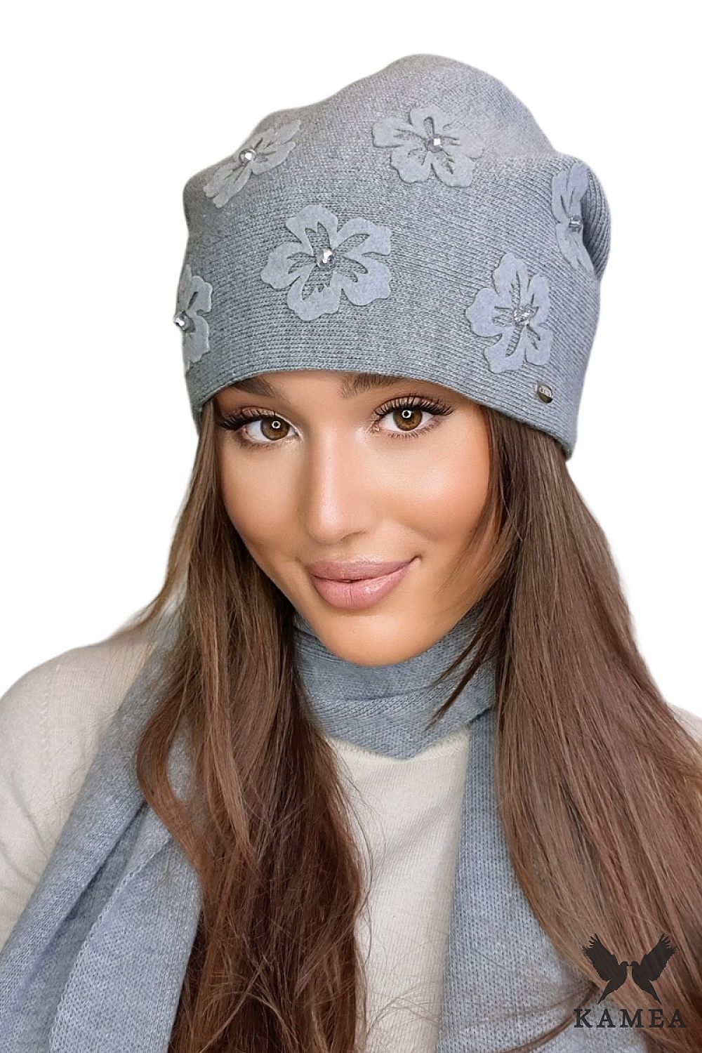Premium Mustard Women's Hat Naila by Kamea with Floral Detail and Silver Zircons