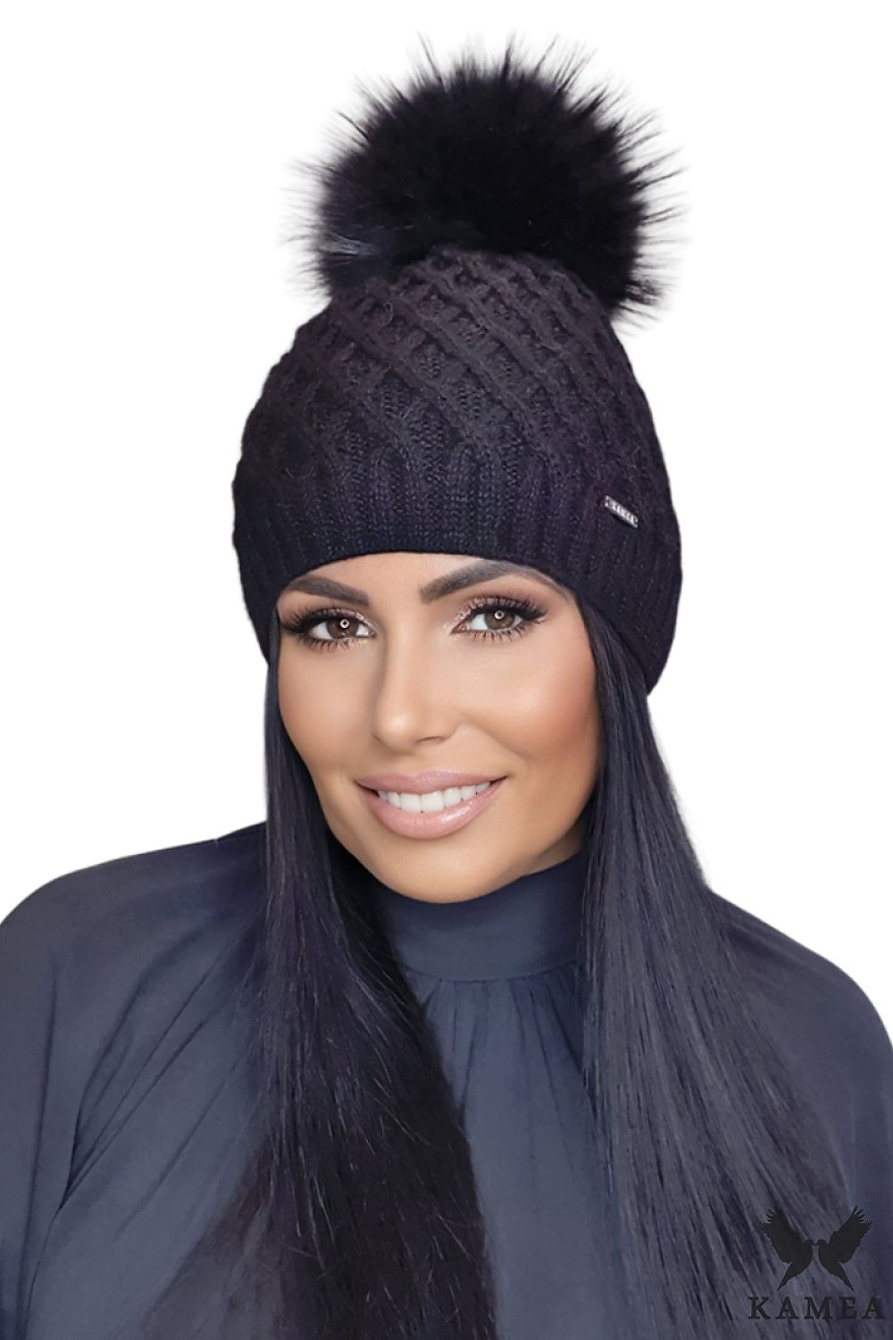 Premium Burgundy Mohair Wool Pom-Pom Hat for Women by Kamea - Shakti Noble Beauty Collection