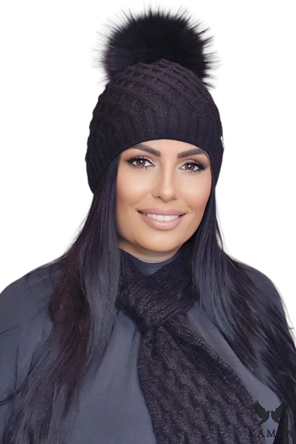 Premium Burgundy Mohair Wool Pom-Pom Hat for Women by Kamea - Shakti Noble Beauty Collection