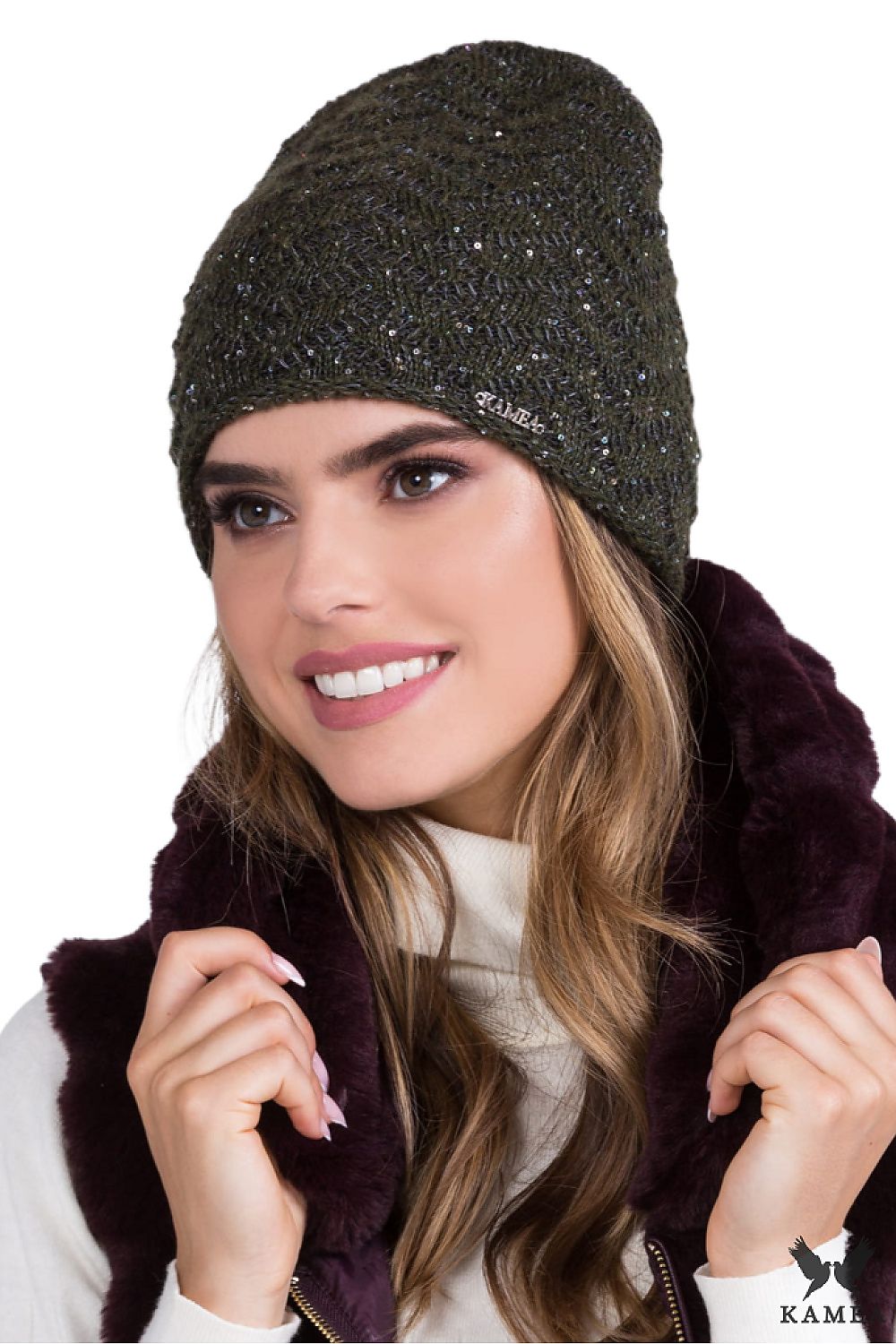 Premium Kamea WENUS Women's Hat with Mohair Wool, Lined for Warmth and Elegance, Sequined Fir Tree Pattern