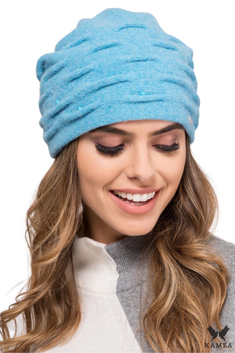 Premium Kamea Women's Turquoise Melange Hat with Unique Coral Pattern for Stylish Winter Looks
