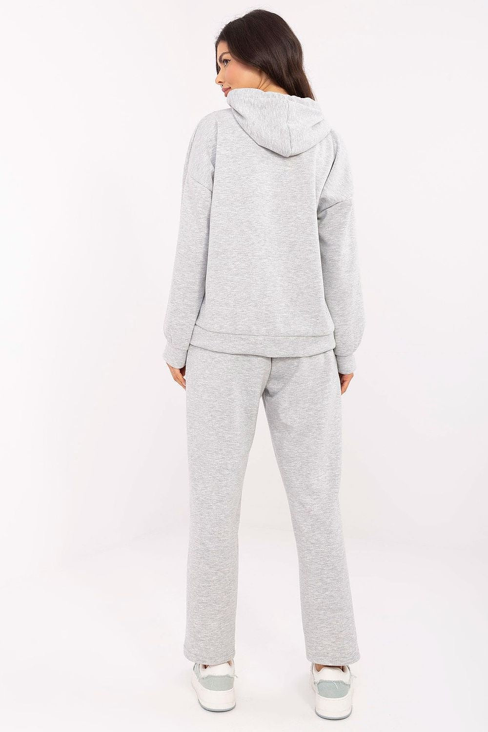 Italy Moda Casual Sweat Suit Set EU 0, High Waist, Hooded Sweatshirt & Pockets, Melange Grey