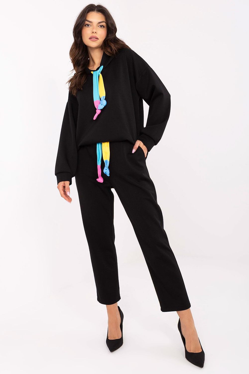 Italy Moda Casual Sweat Suit Set EU 0, High Waist, Hooded Sweatshirt & Pockets, Melange Grey