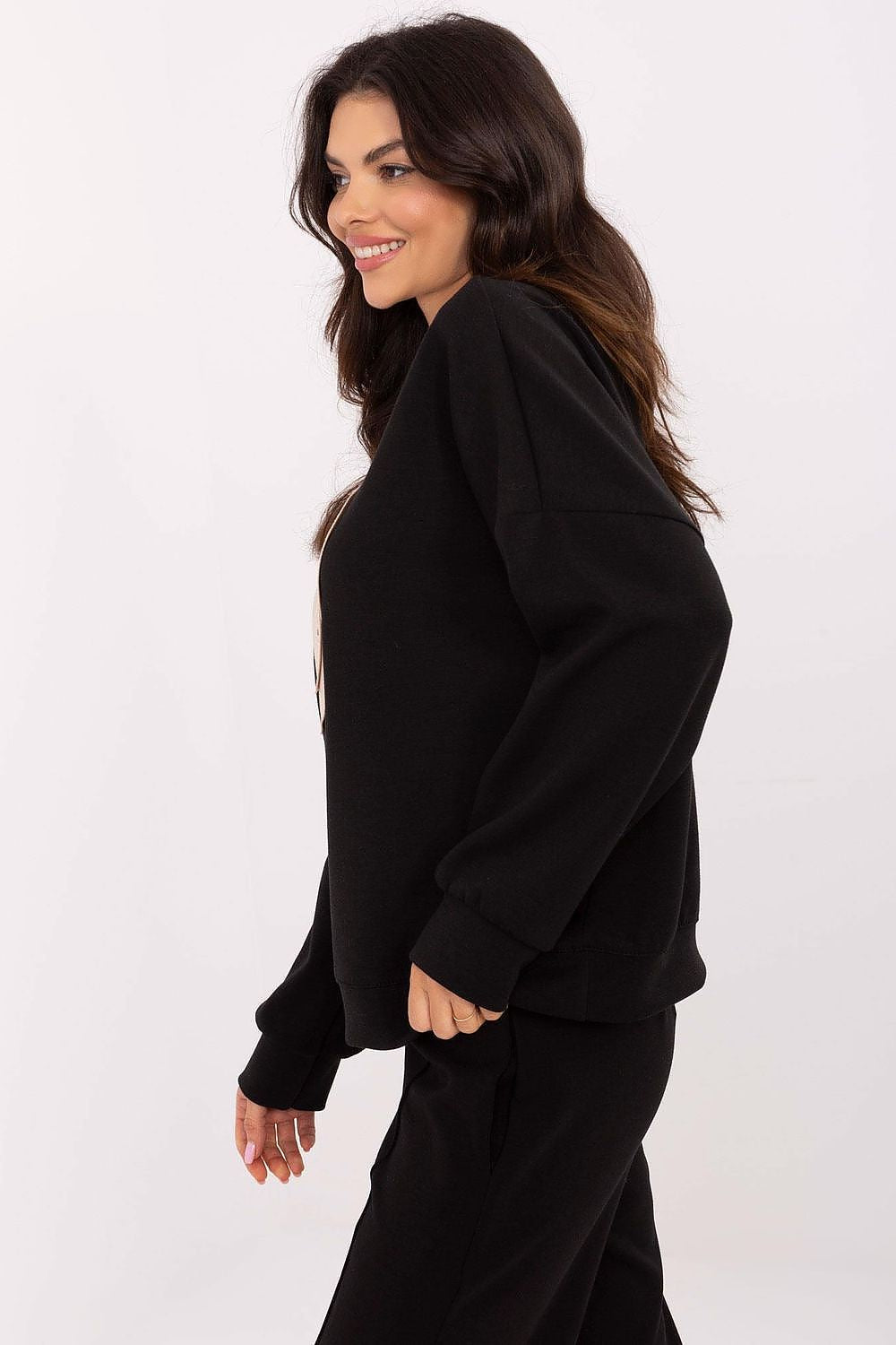 Italy Moda Women's Casual Sweatshirt with Heart-Shaped Zircon Patch, EU Sizes 0, Soft Polyester Blend