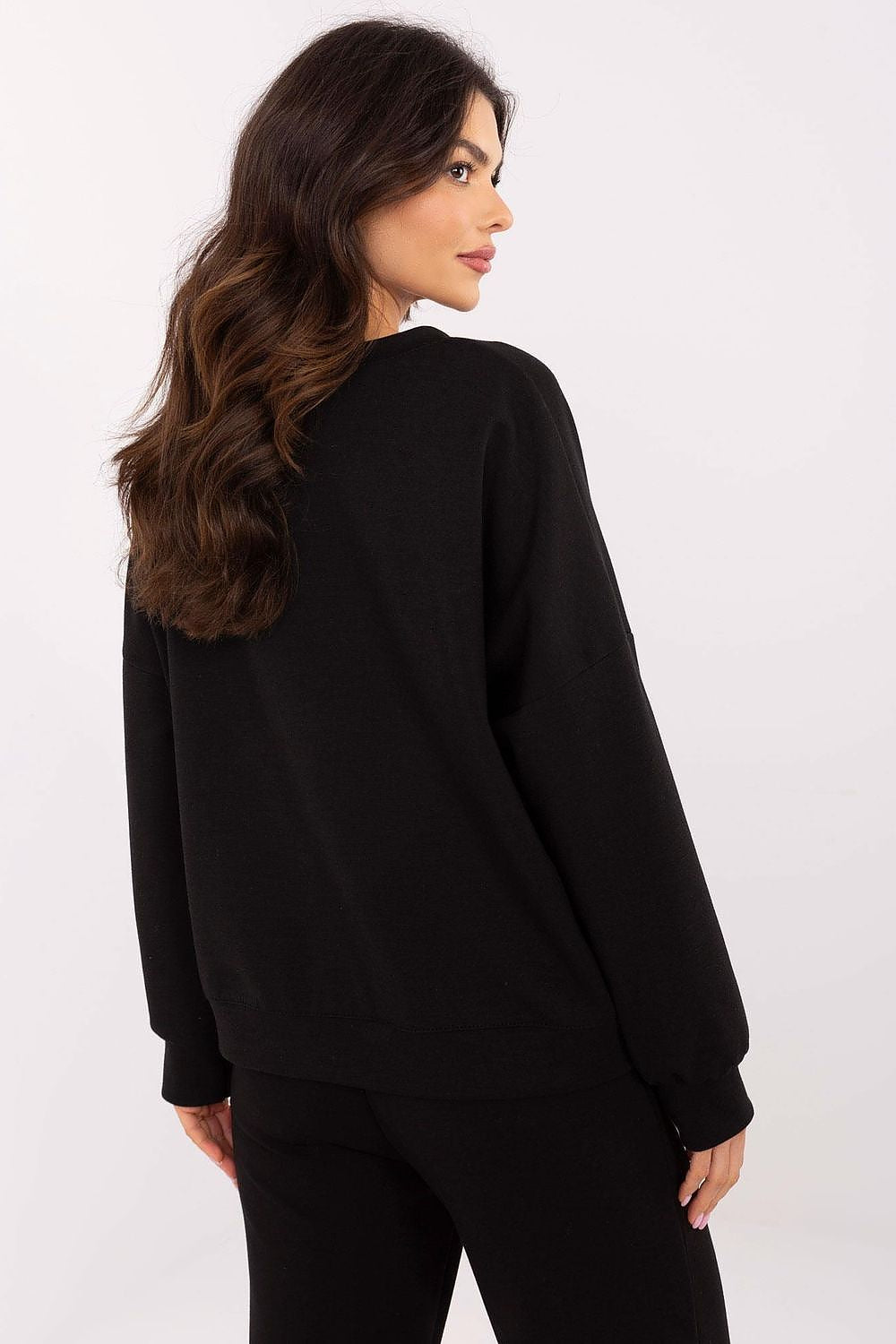 Italy Moda Women's Casual Sweatshirt with Heart-Shaped Zircon Patch, EU Sizes 0, Soft Polyester Blend