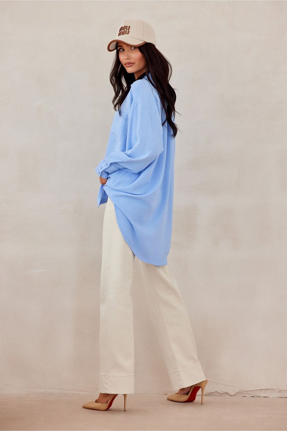 Asymmetrical Oversized Long Sleeve Women's Shirt with Classic Collar from Roco Fashion