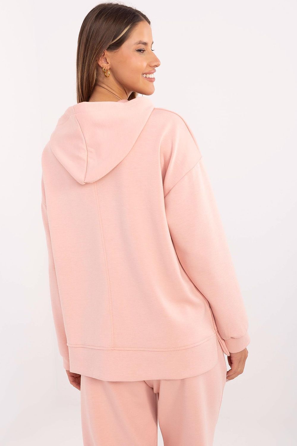 Italy Moda Women's Sweatshirt Blouse, EU Sizes 0, Soft Polyester Blend, Detachable Brooches, Unique Side Slits