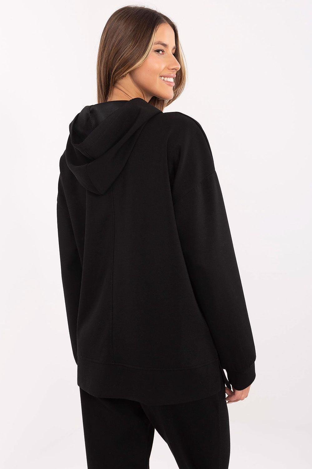 Italy Moda Women's Sweatshirt Blouse, EU Sizes 0, Soft Polyester Blend, Detachable Brooches, Unique Side Slits
