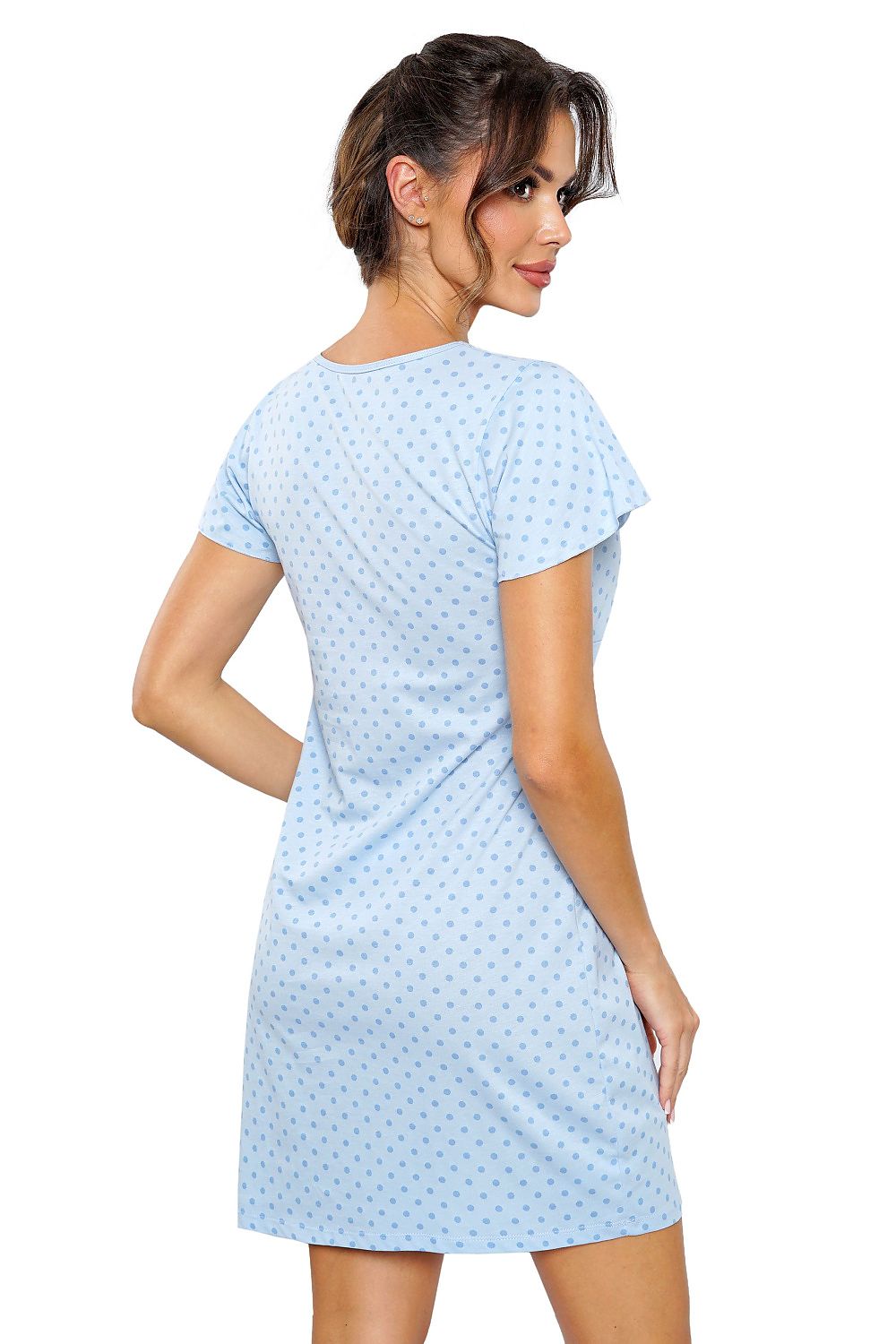 Luxury Cotton Nightshirt for Women - Soft, Breathable Comfort | Sizes EU S-XXL | US S-XXL in Blue with Dots