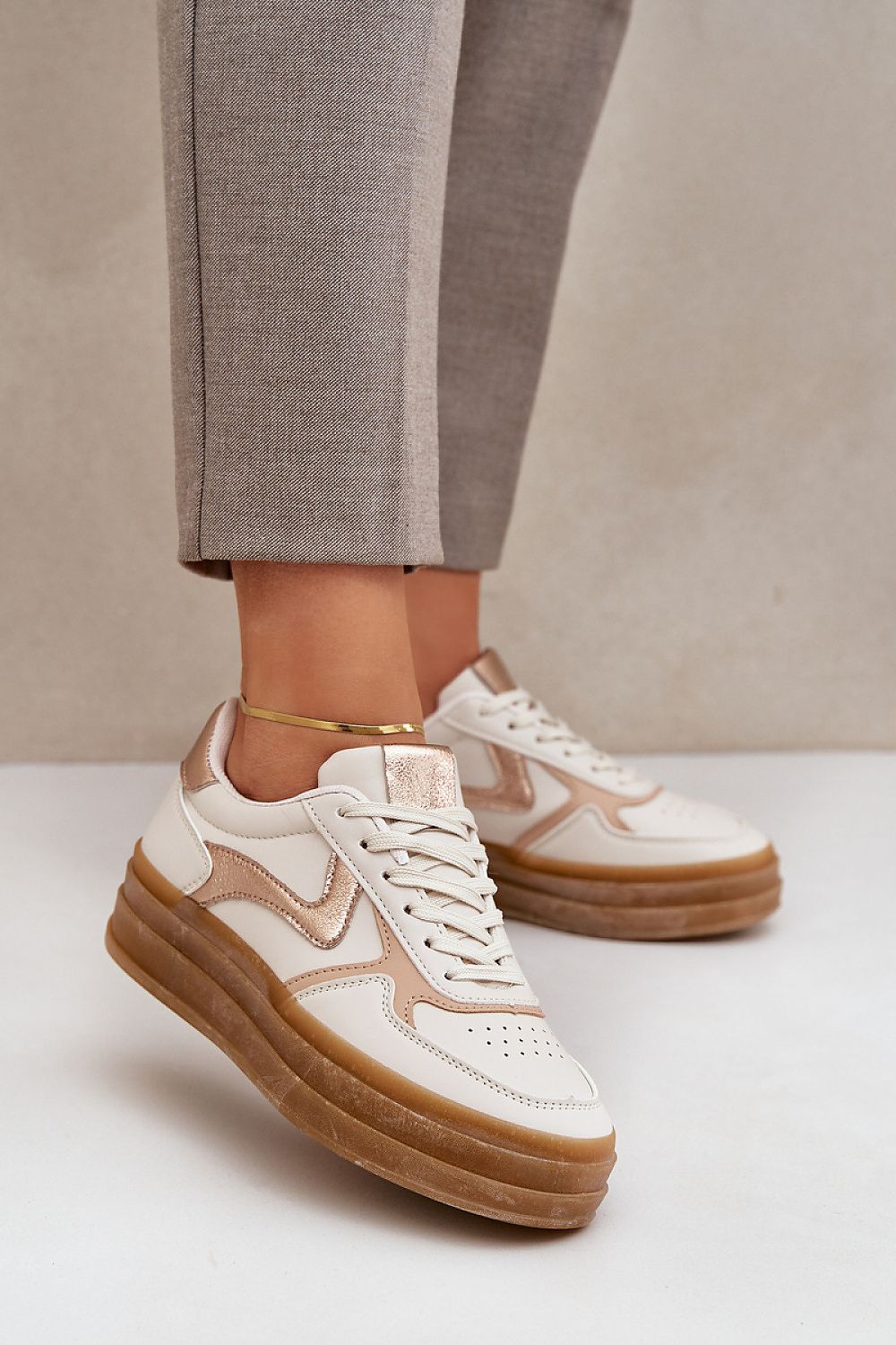Luxury Women's Eco Leather Sneakers with Golden Accents, Platform Height 4cm, Sizes EU 36-41