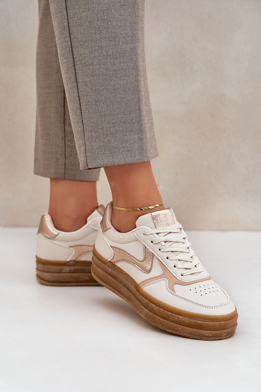 Luxury Women's Eco Leather Sneakers with Golden Accents, Platform Height 4cm, Sizes EU 36-41