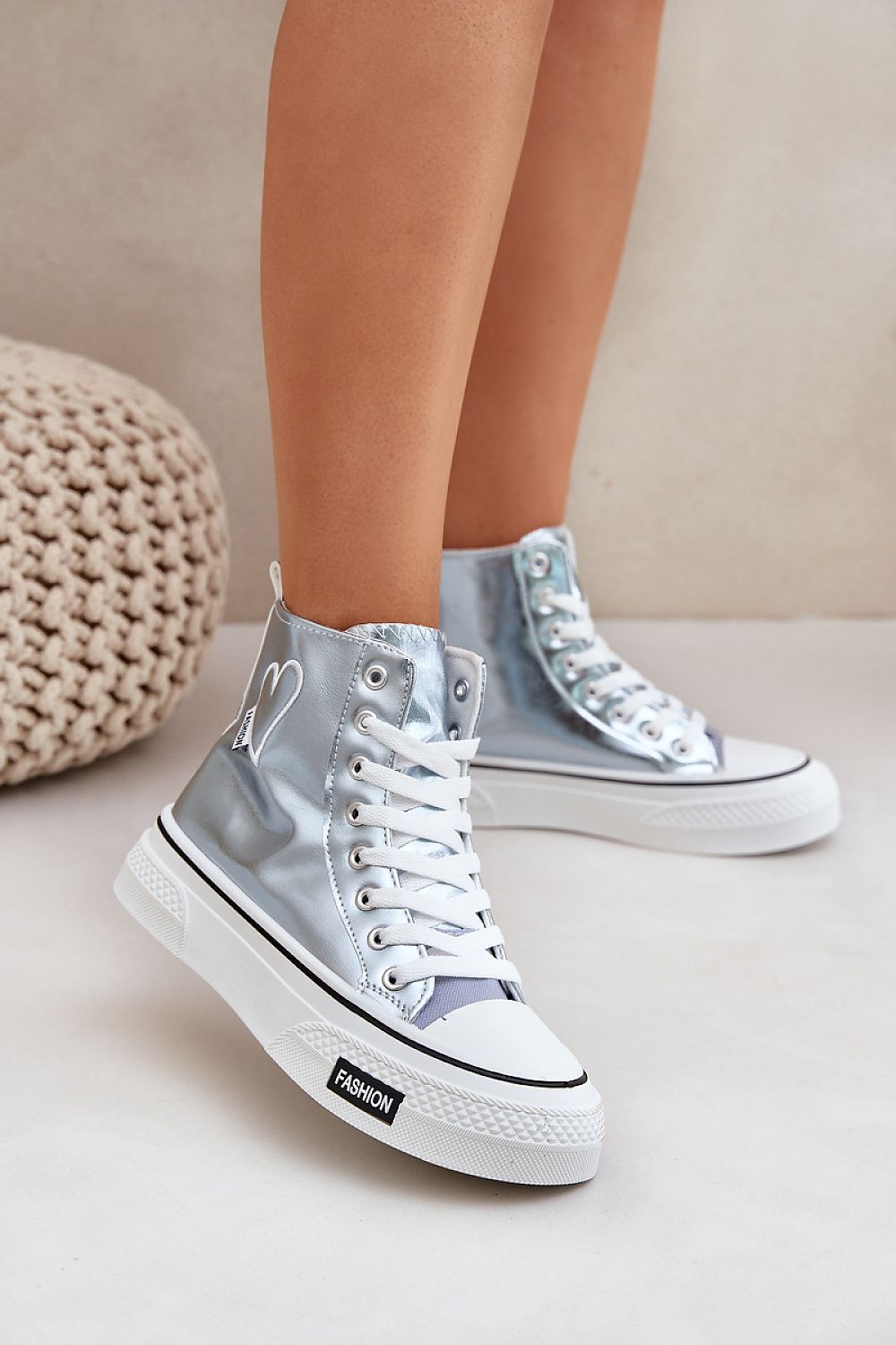 Women's Eco Leather Sneakers with 4 cm Platform, Heart Detail, EU Sizes 36-41