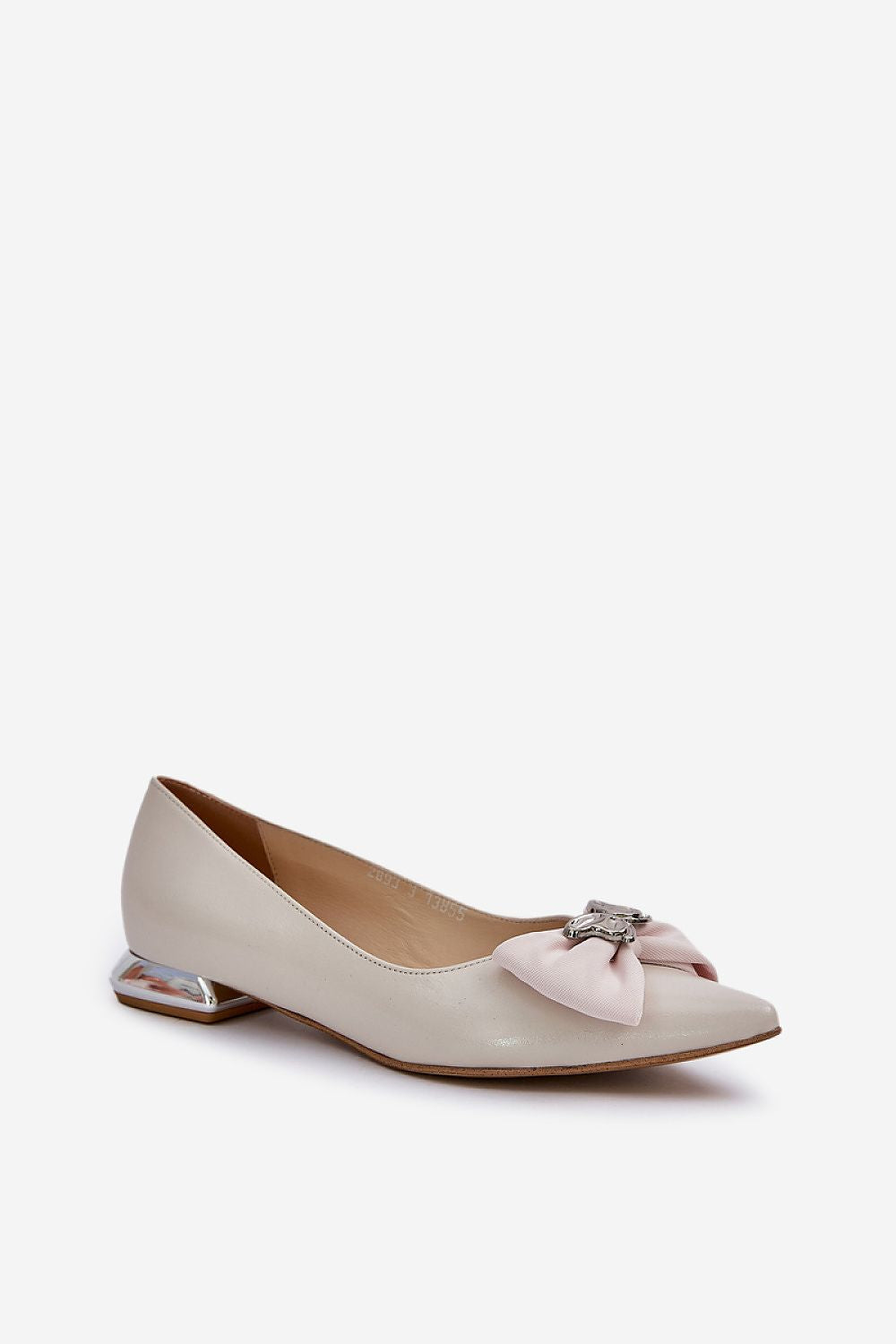 Elegant Laura Messi Ballet Flats in Natural Leather with Block Heel, Sizes EU 35-41