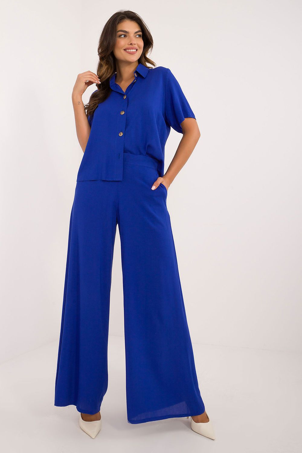 Elegant Viscose Set With High Waist Trousers And Classic Cut Shirt | EU S/M | US S/M