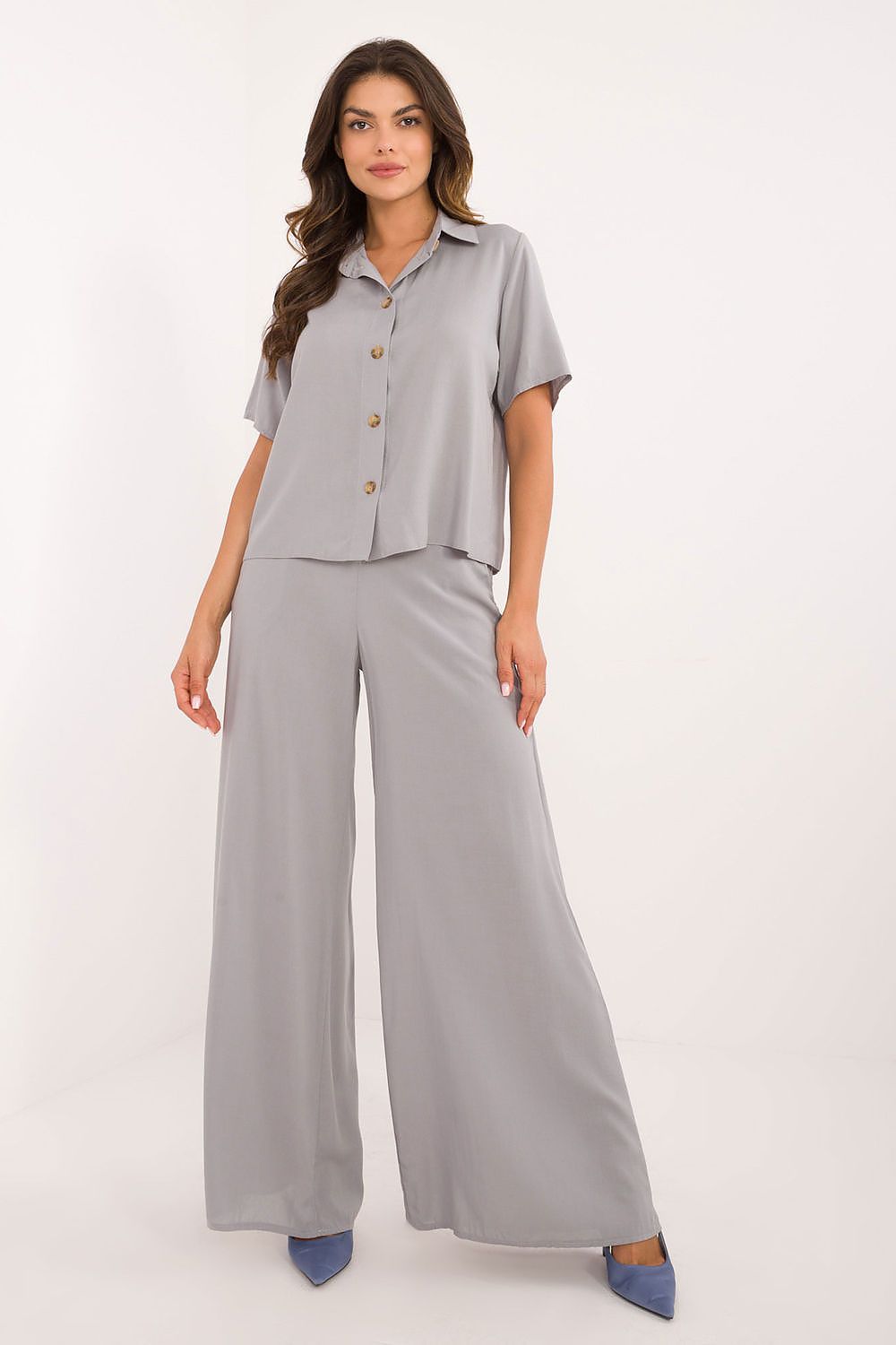 Elegant Viscose Set With High Waist Trousers And Classic Cut Shirt | EU S/M | US S/M