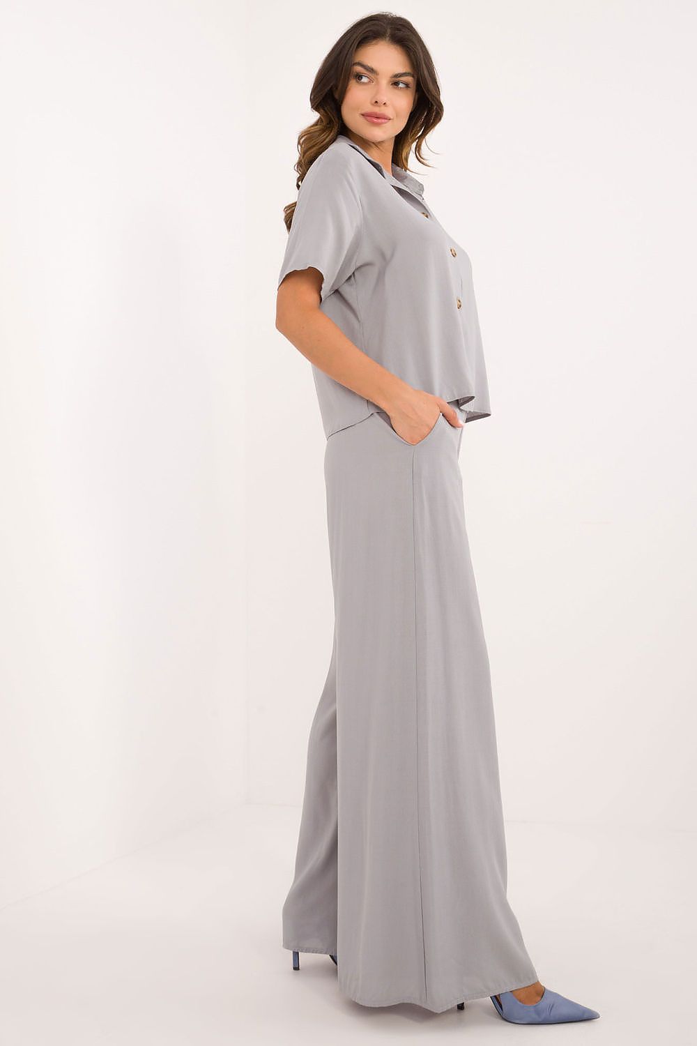 Elegant Viscose Set With High Waist Trousers And Classic Cut Shirt | EU S/M | US S/M