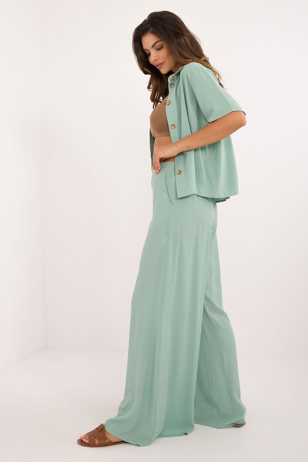 Elegant Viscose Set With High Waist Trousers And Classic Cut Shirt | EU S/M | US S/M