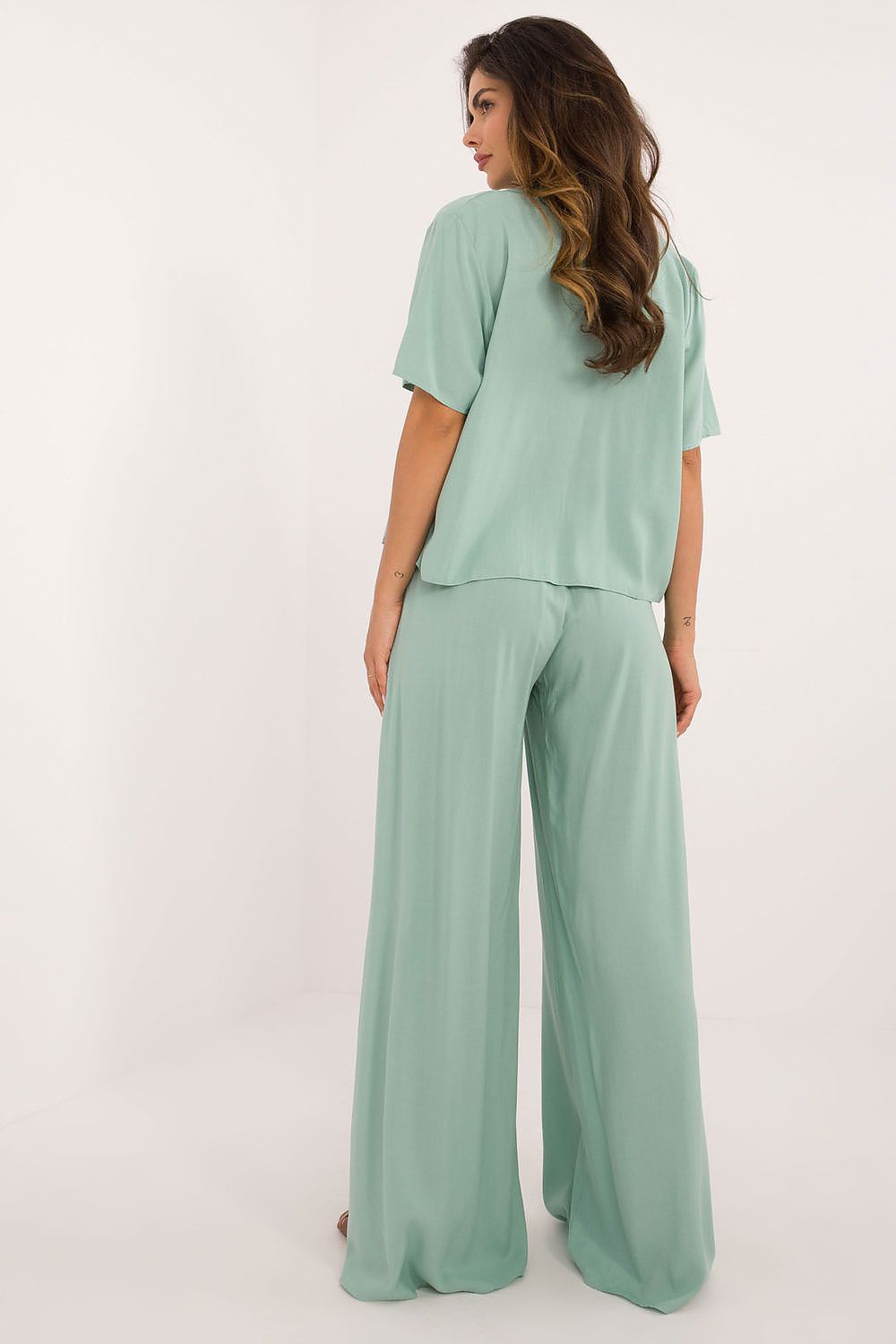 Elegant Viscose Set With High Waist Trousers And Classic Cut Shirt | EU S/M | US S/M