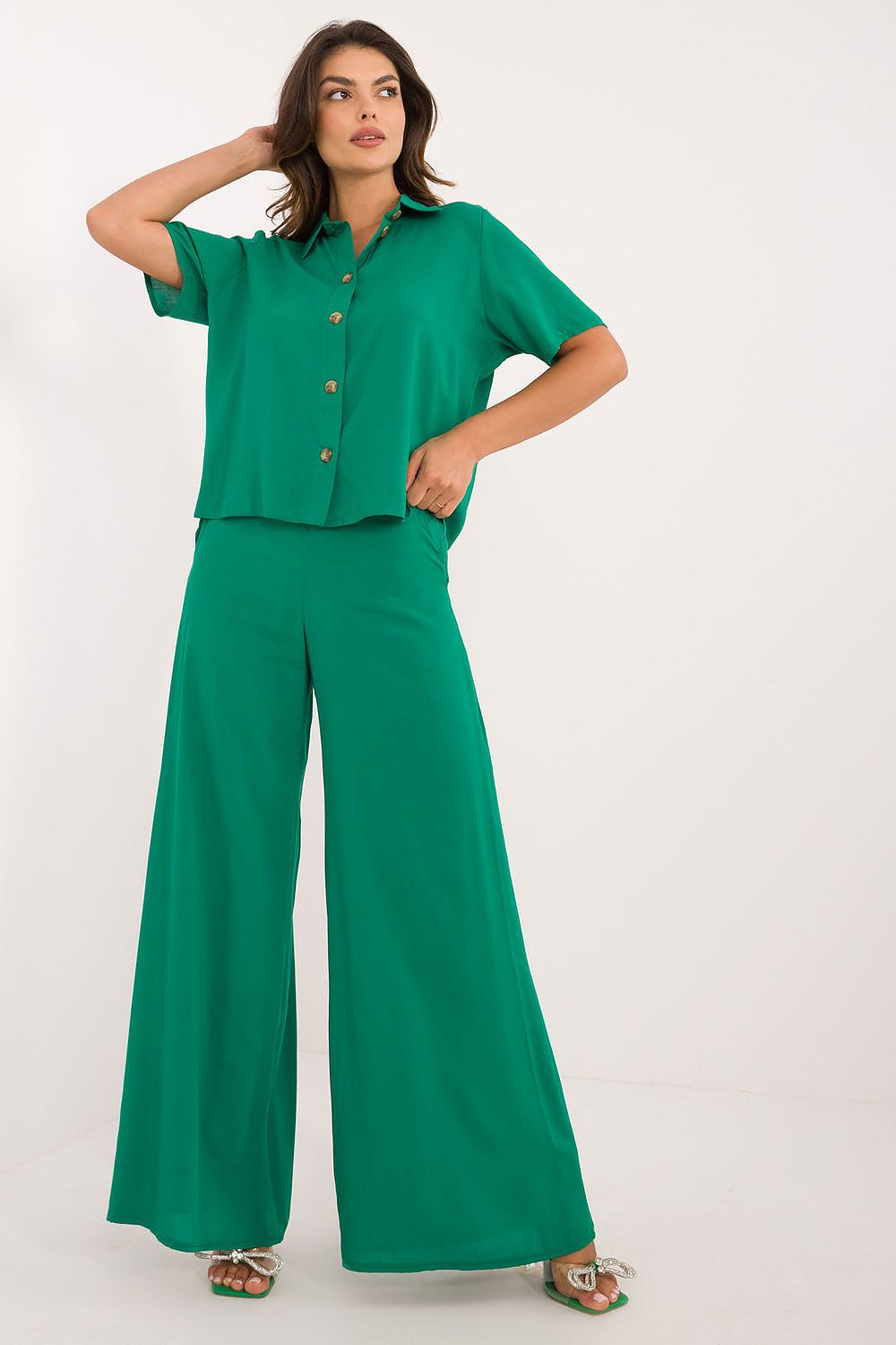 Elegant Viscose Set With High Waist Trousers And Classic Cut Shirt | EU S/M | US S/M