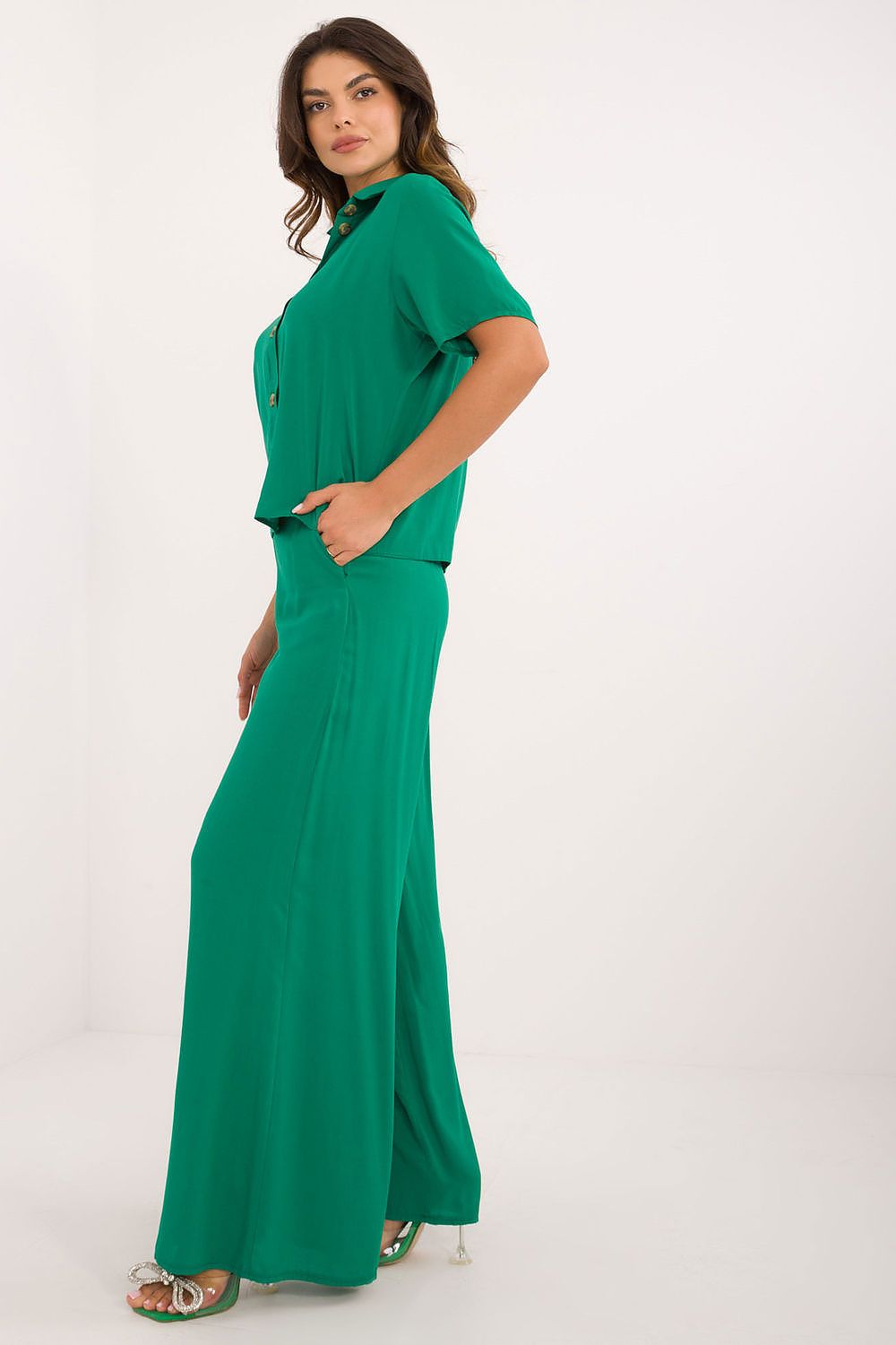 Elegant Viscose Set With High Waist Trousers And Classic Cut Shirt | EU S/M | US S/M