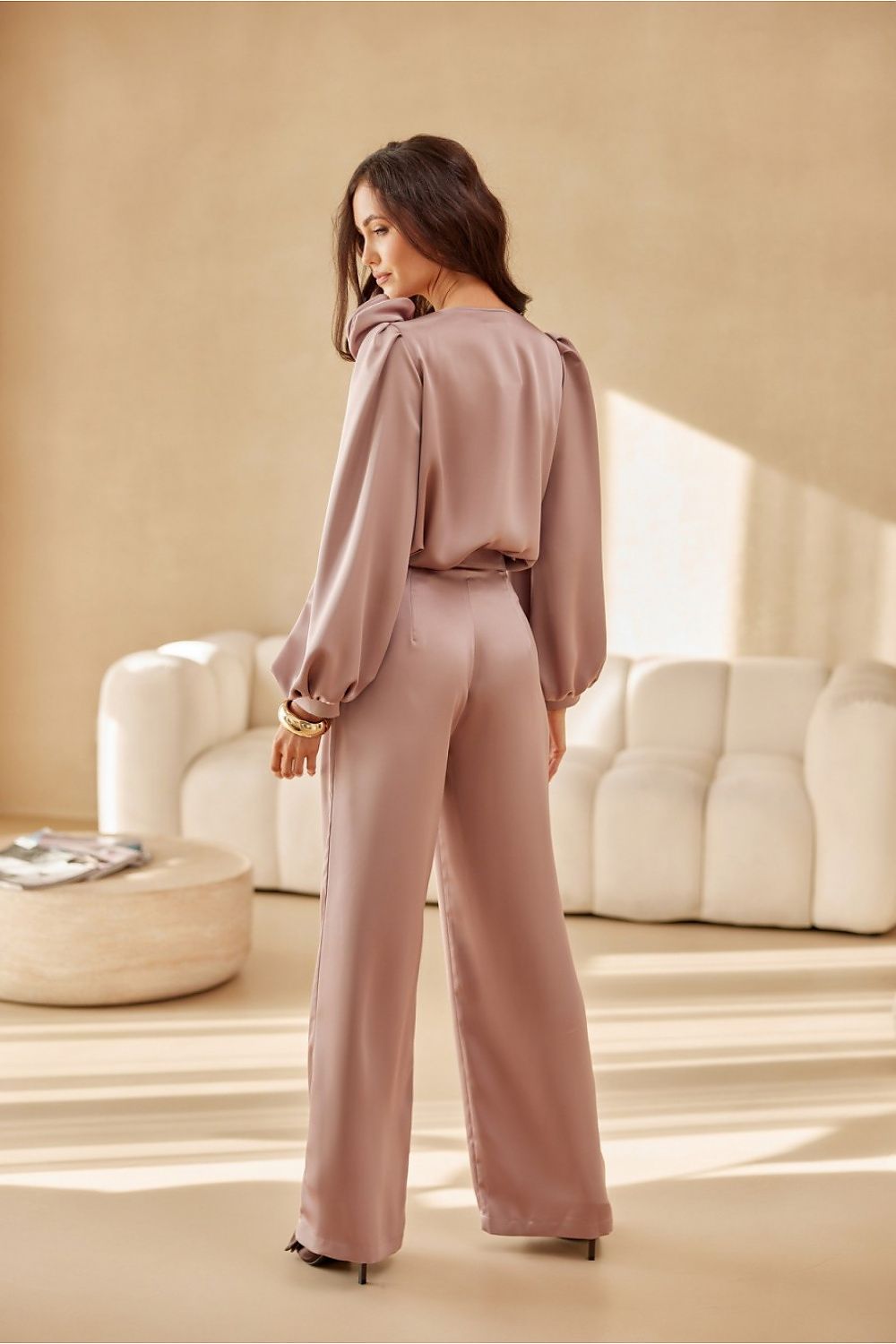 Roco Fashion Elsa Satin Wide-Leg Trousers with High Waist and Pockets for Elegant Occasions