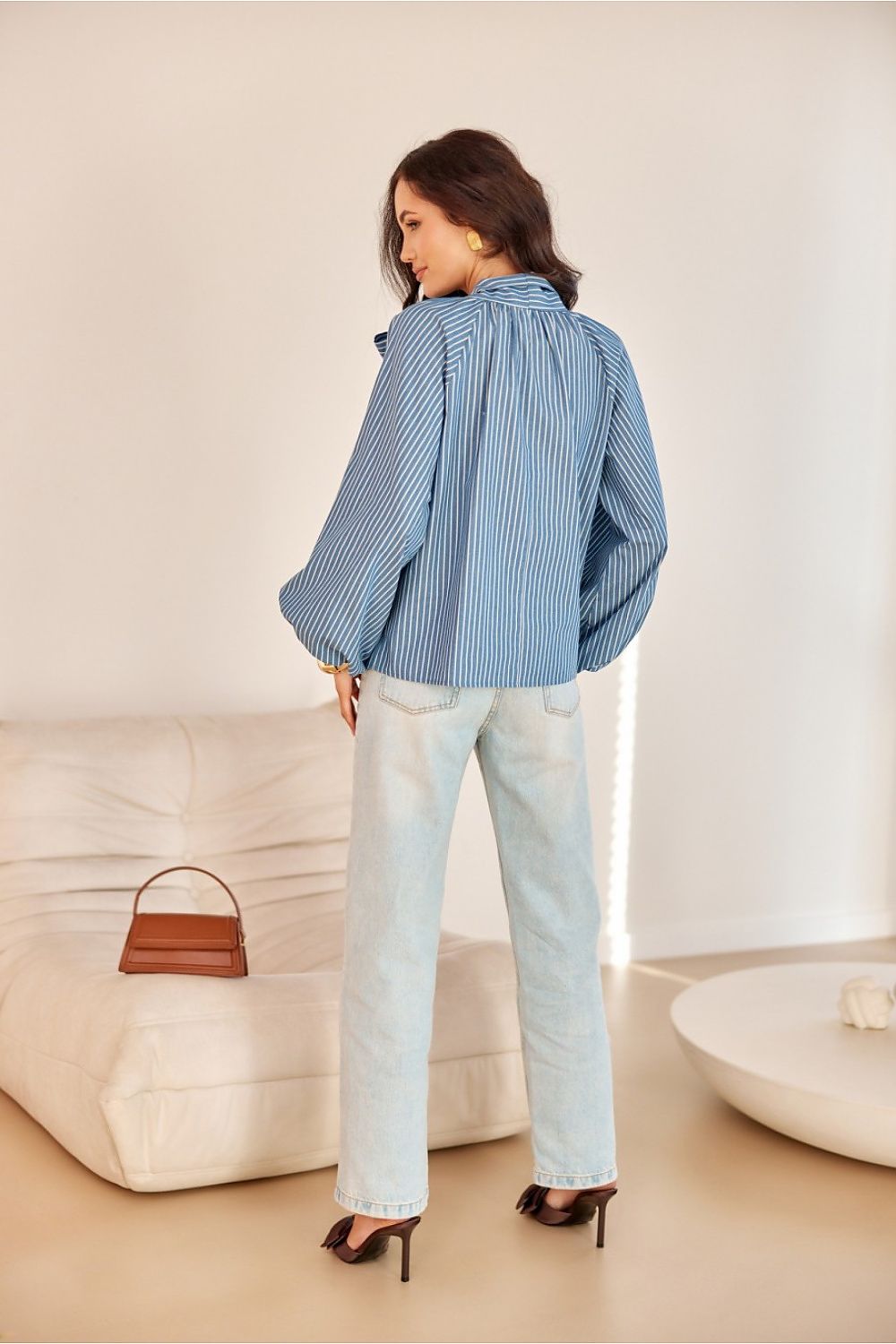 Roco Fashion Cotton Blouse with Long Puffy Sleeves, Decorative Lacing - Sizes EU 36 to 40