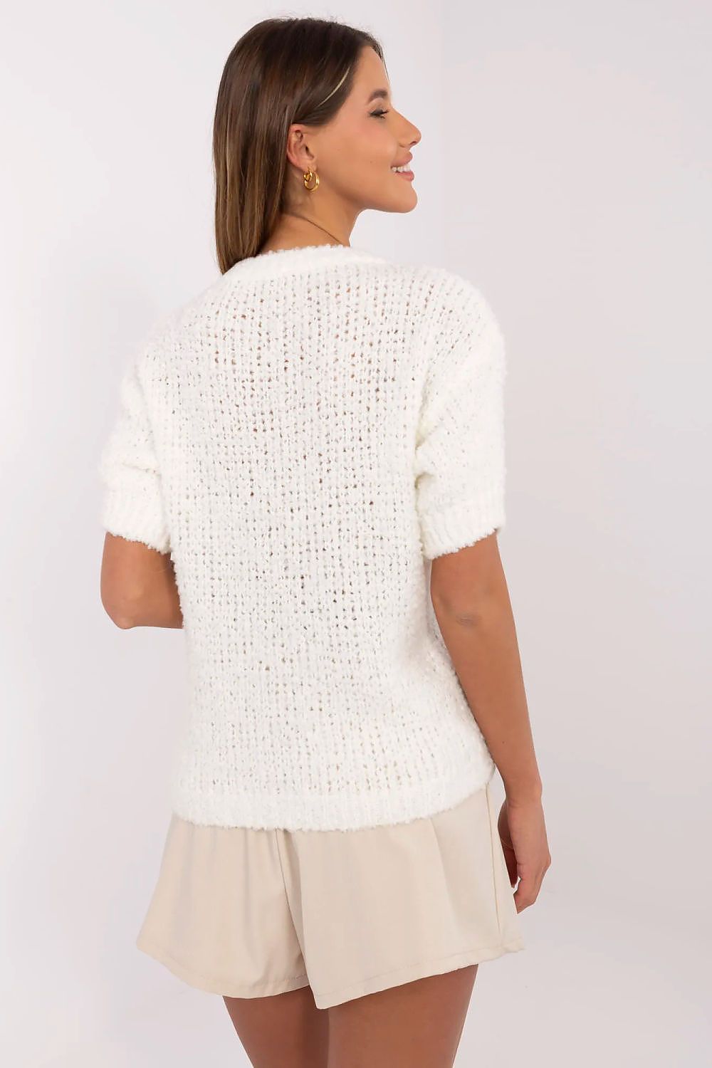 Luxury Women's Short Sleeve Sweater by Italy Moda, EU Size 0, Elegant Acrylic-Wool Blend