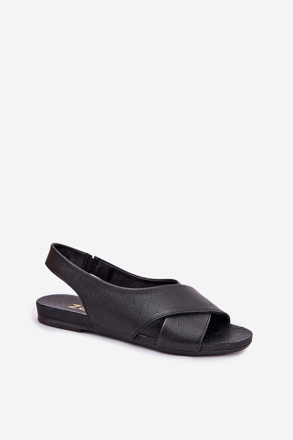 Elegant Natural Leather Women's Sandals With Open Heel And Toe, Comfortable Flat Design