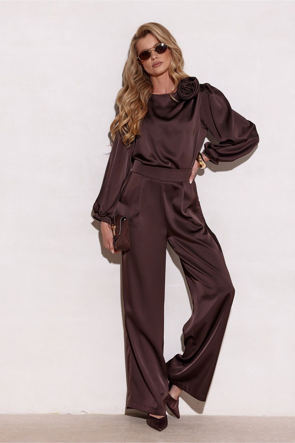 Roco Fashion Elsa Satin Wide-Leg Trousers with High Waist and Pockets for Elegant Occasions
