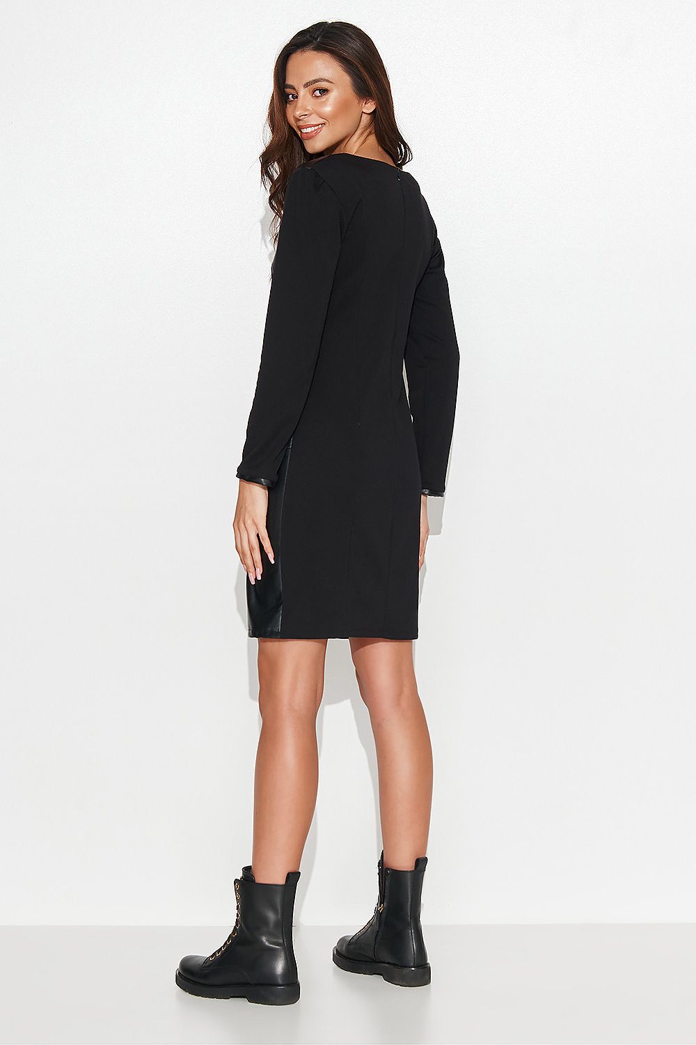 Luxurious Numinou Black Short Dress with Leather Front & Knitted Back | Sizes EU 36-42