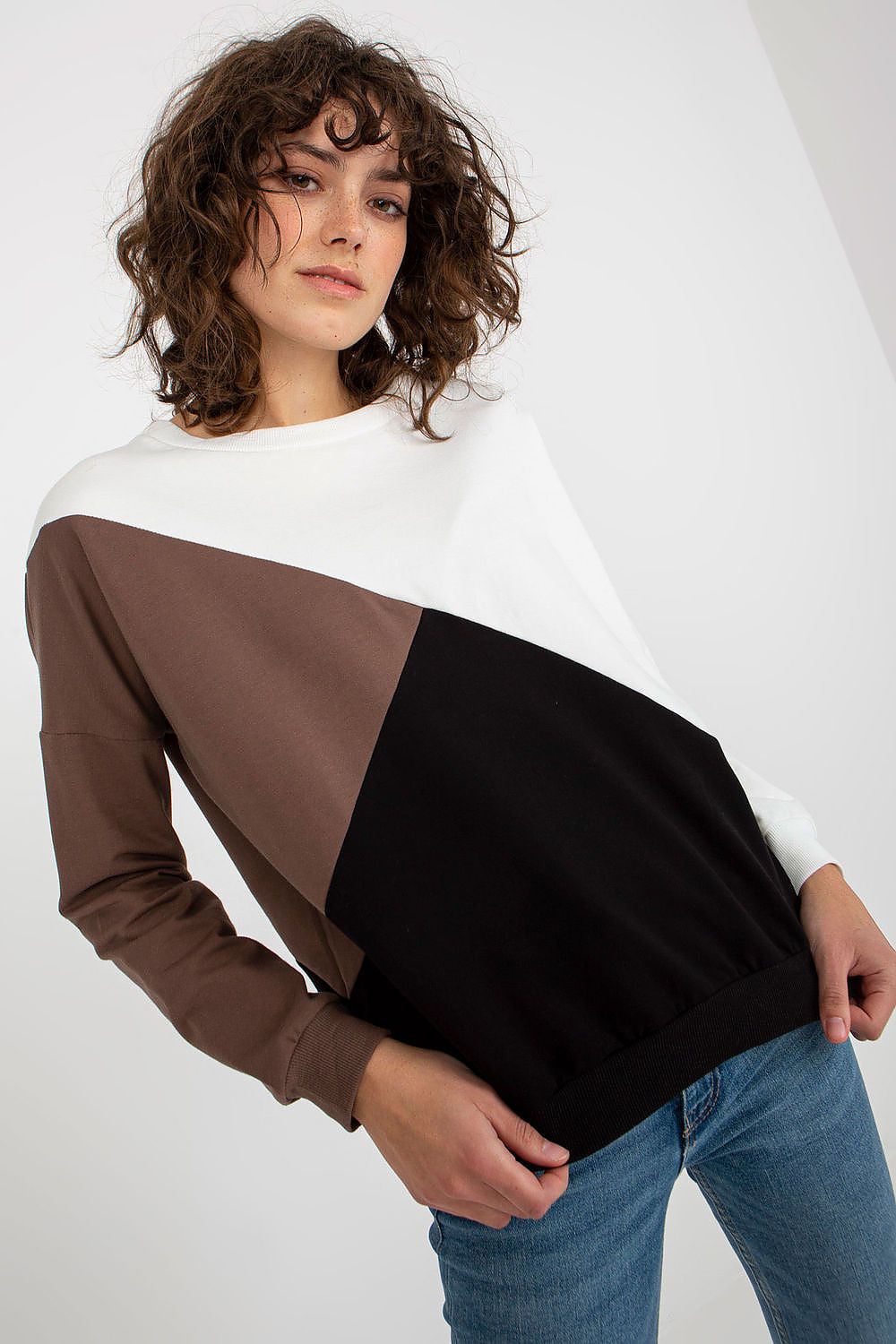 Luxury Women's Long Sleeve Cotton Blend Sweatshirt with Round Neckline in 3 Colours