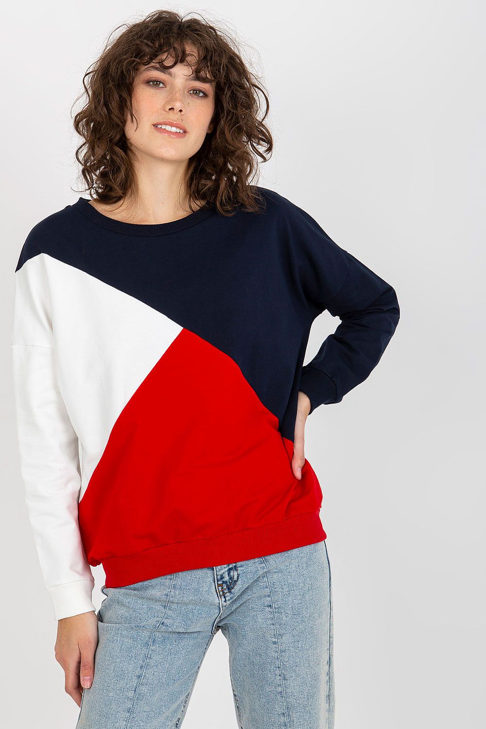 Luxury Women's Long Sleeve Cotton Blend Sweatshirt with Round Neckline in 3 Colours