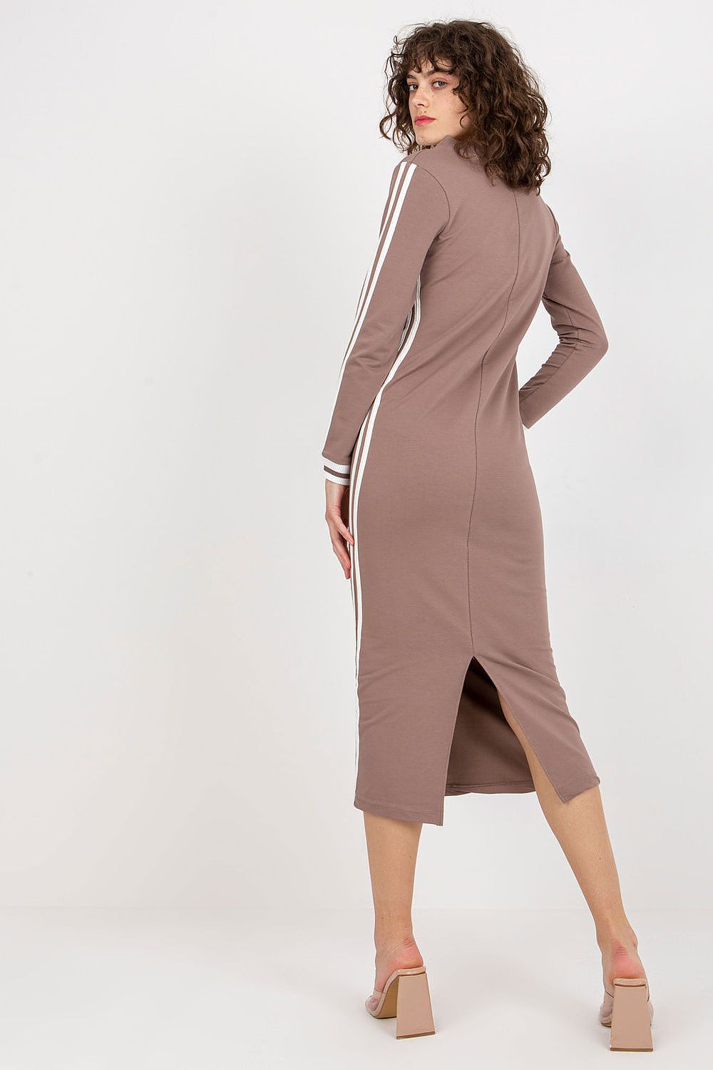 Elegant Pencil Cut Daydress with Long Sleeves and V-Neck, Cotton & Spandex Blend
