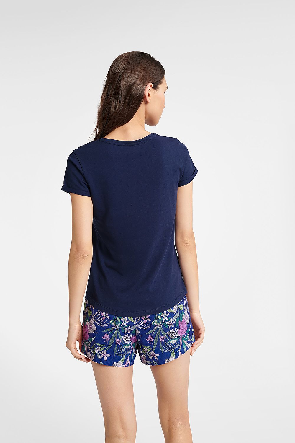 Bluebird Women's Cotton Pyjamas Set - V-Neck T-Shirt & Floral Shorts - Stylish Nightwear
