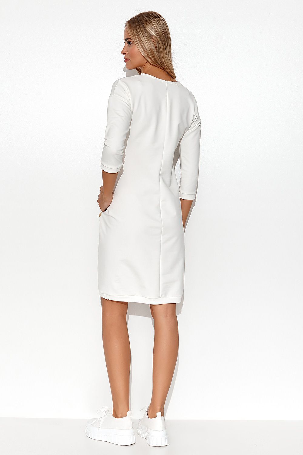 Stylish Makadamia Tracksuit Dress with V-Neck, 3/4 Sleeves and Pockets - Perfect Summer Attire
