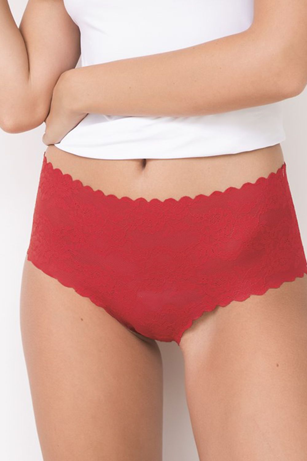 Julimex Elegant Lace High-Waisted Panties For Women - Bottle Green Floral Design, Seamless Comfort