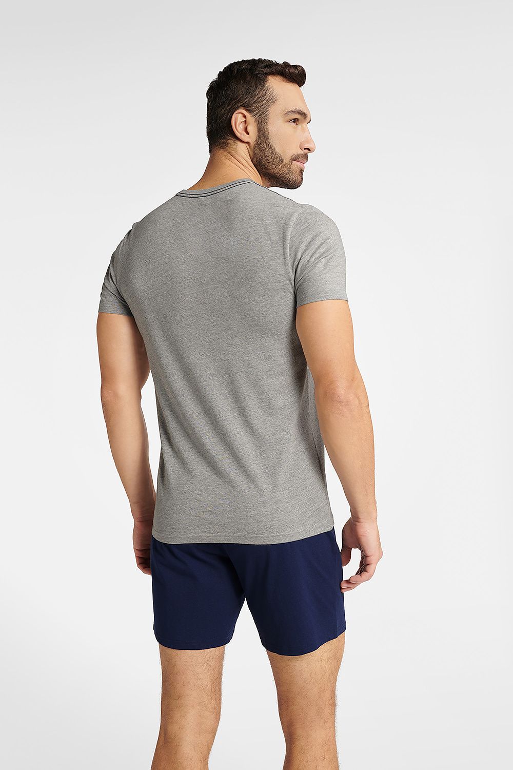 Men's Sporty Cotton Pyjamas Set - Gray T-Shirt & Navy Blue Shorts with Baseball Print by Henderson