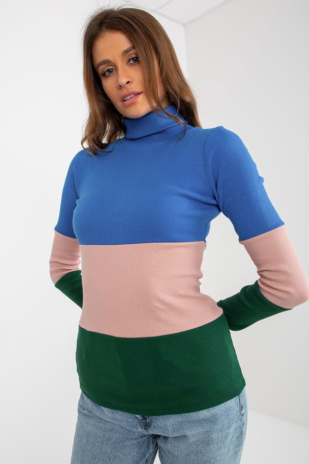 Elegant Women's Ribbed Turtleneck Sweater - Long Sleeve Cotton Blend, Available in 3 Colours