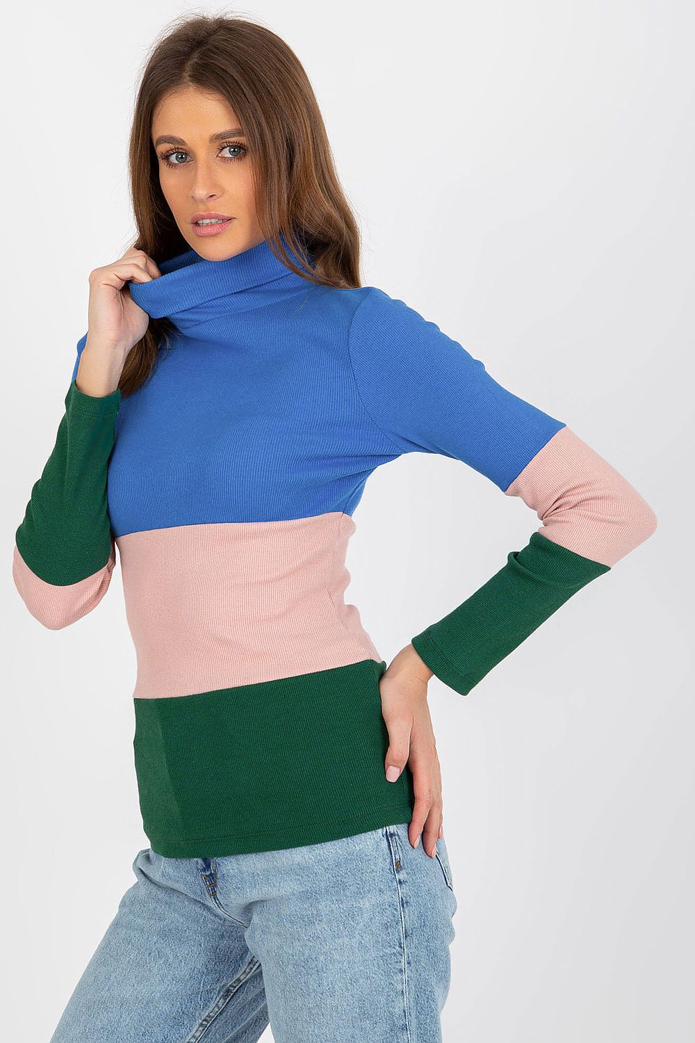 Elegant Women's Ribbed Turtleneck Sweater - Long Sleeve Cotton Blend, Available in 3 Colours