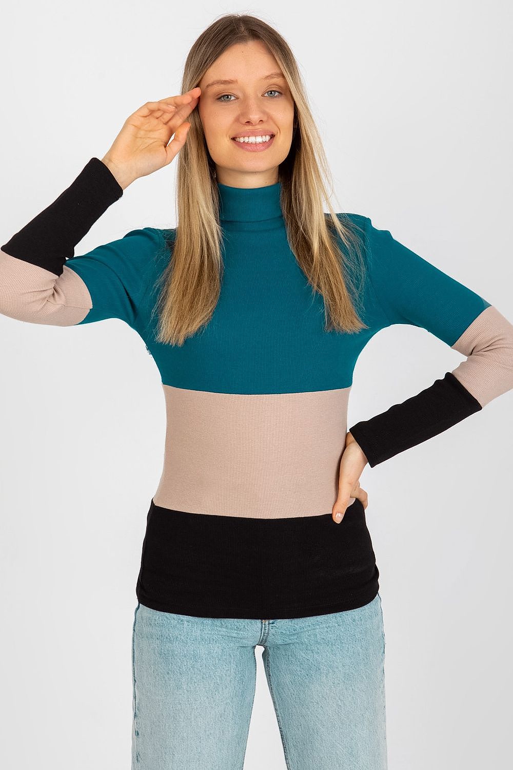 Elegant Women's Ribbed Turtleneck Sweater - Long Sleeve Cotton Blend, Available in 3 Colours