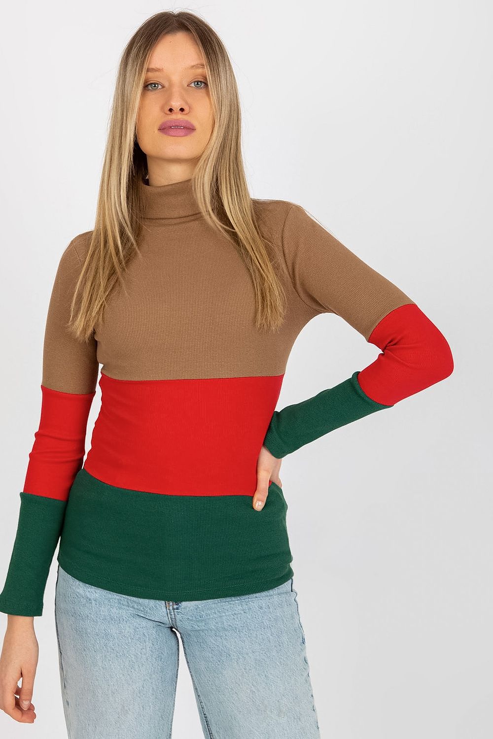 Elegant Women's Ribbed Turtleneck Sweater - Long Sleeve Cotton Blend, Available in 3 Colours