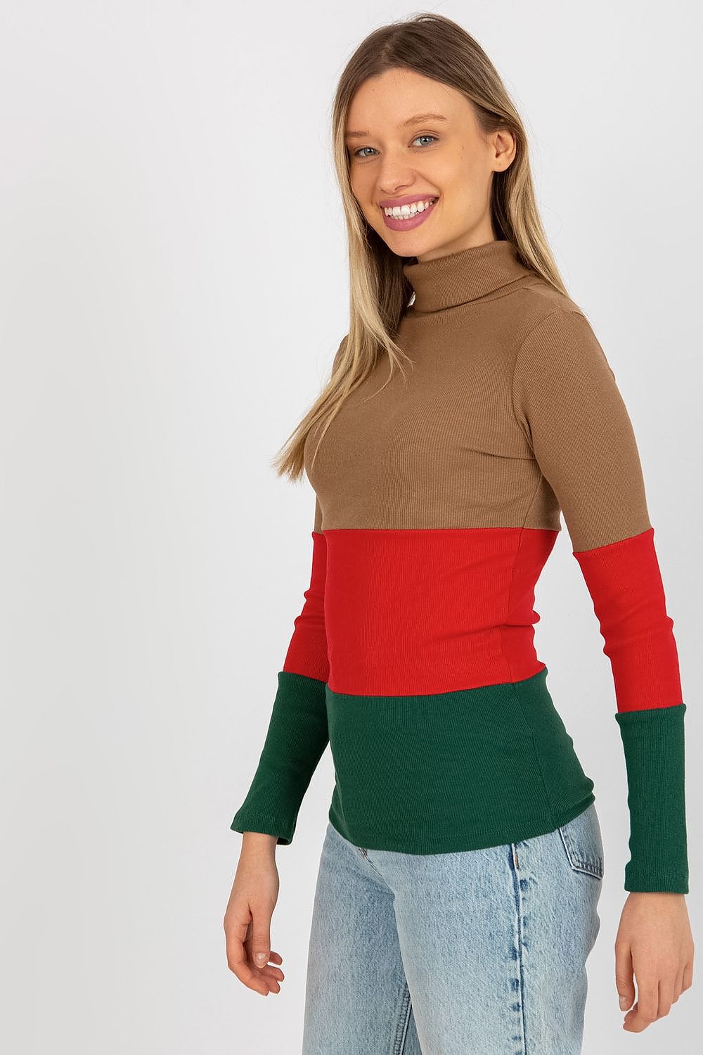 Elegant Women's Ribbed Turtleneck Sweater - Long Sleeve Cotton Blend, Available in 3 Colours