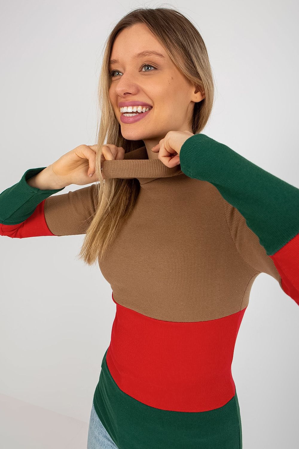 Elegant Women's Ribbed Turtleneck Sweater - Long Sleeve Cotton Blend, Available in 3 Colours