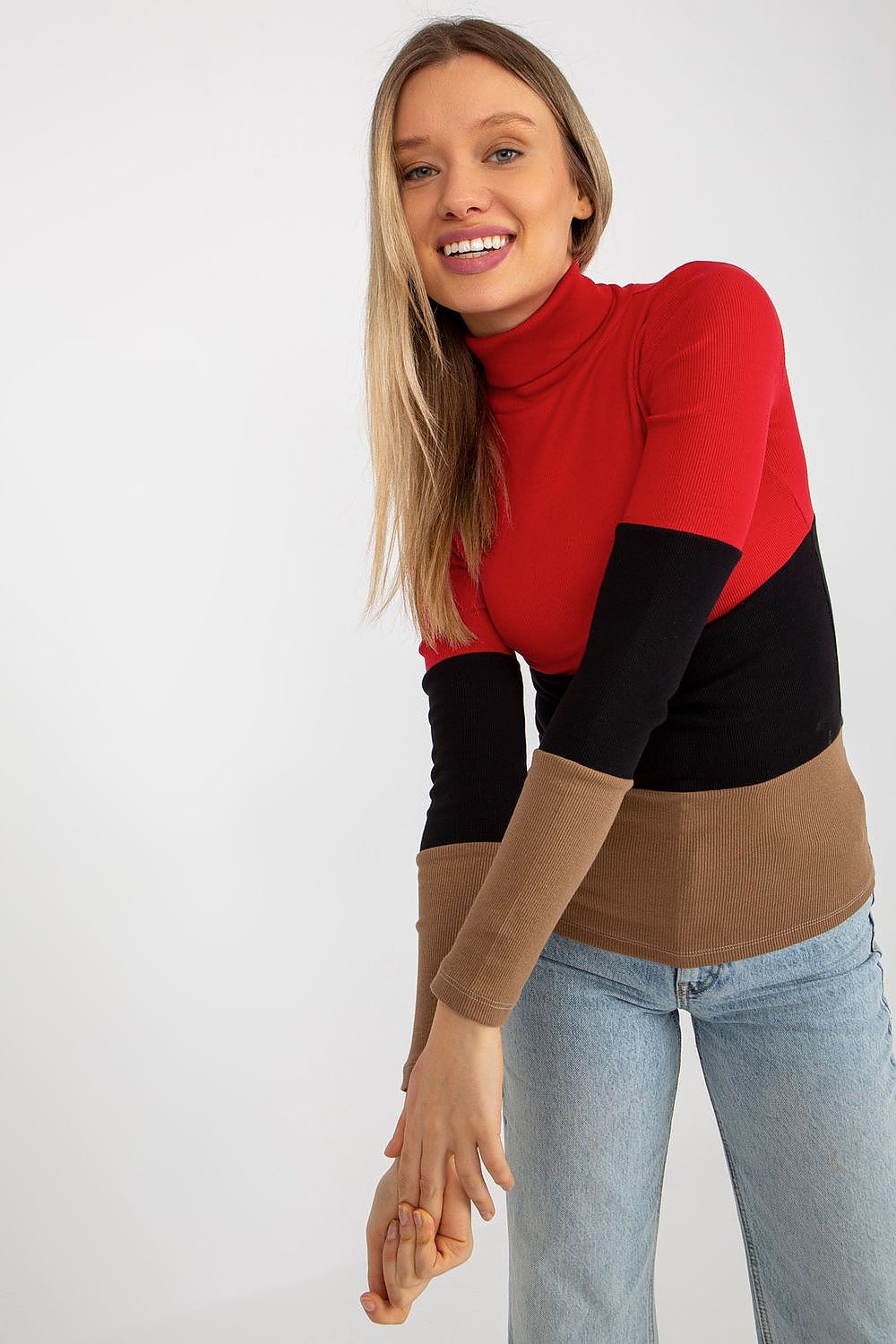 Elegant Women's Ribbed Turtleneck Sweater - Long Sleeve Cotton Blend, Available in 3 Colours